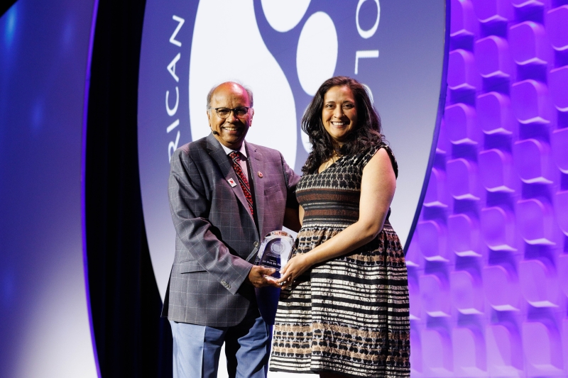 Dr. Ami Bhatt receives the William Dameshek Prize from ASH President Dr. Mohandas Narla