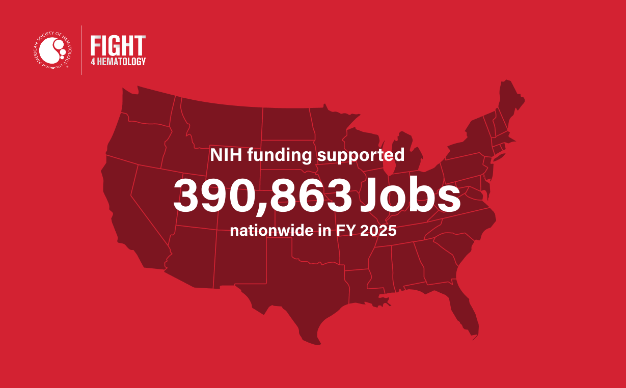 An image of a map of the U.S with text showing how NIH funding supported 390,863 jobs nationwide in FY 2024