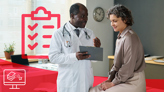 A photo of a hematologist attending to a patient to represent ASH teaching cases