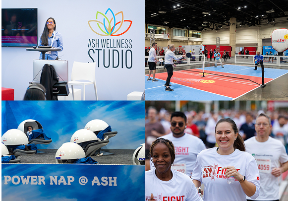 A photo collage showing different well-being activities organized by ASH during the annual meeting