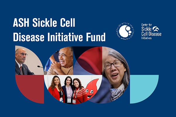 A graphic with a group of people featuring text on ASH Sickle Cell  Disease Initiative Fund