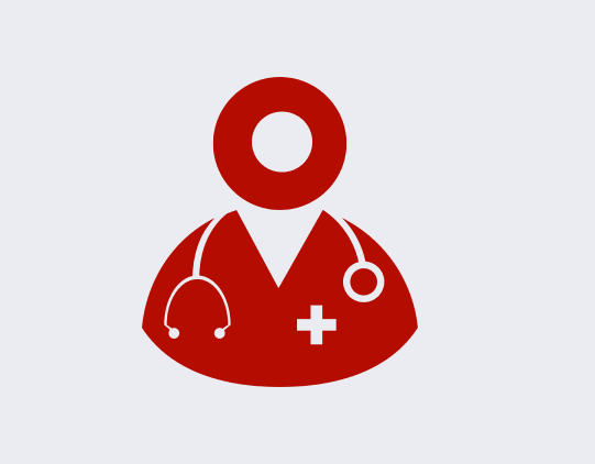 A red icon of a doctor