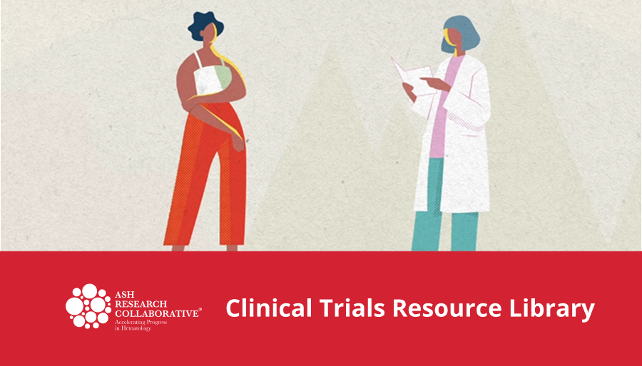 An illustration of a doctor and patient for ASH RC Clinical Trials Resources Library
